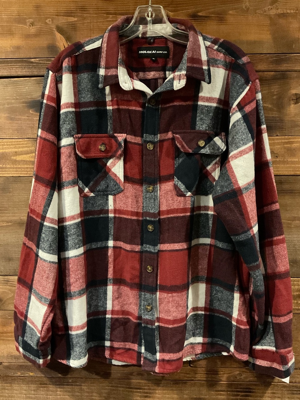 MOLOKAI Surf & Co. Red & Navy Plaid Thick Plush Flannel Shirt Jacket Mens XL